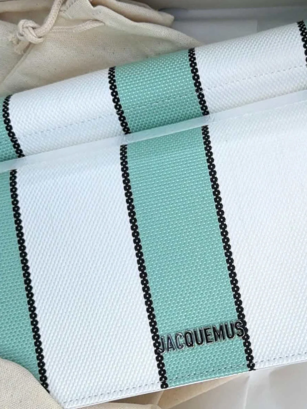 Jacquemus Mint & White Striped Canvas Pouch
